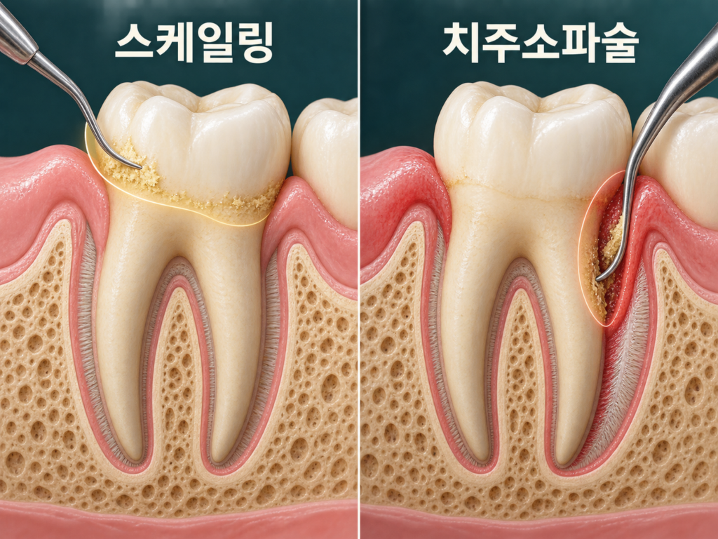 잇몸병 진행과정 단계별 스케일링과 치주 치료 설명 이미지